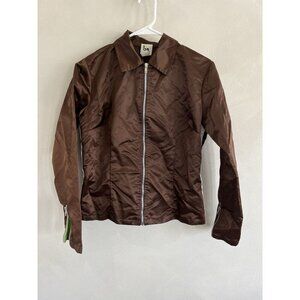 BN Blanc Noir Womens Jacket Large Brown Moto Zipper Zip Biker Long Sleeve Top